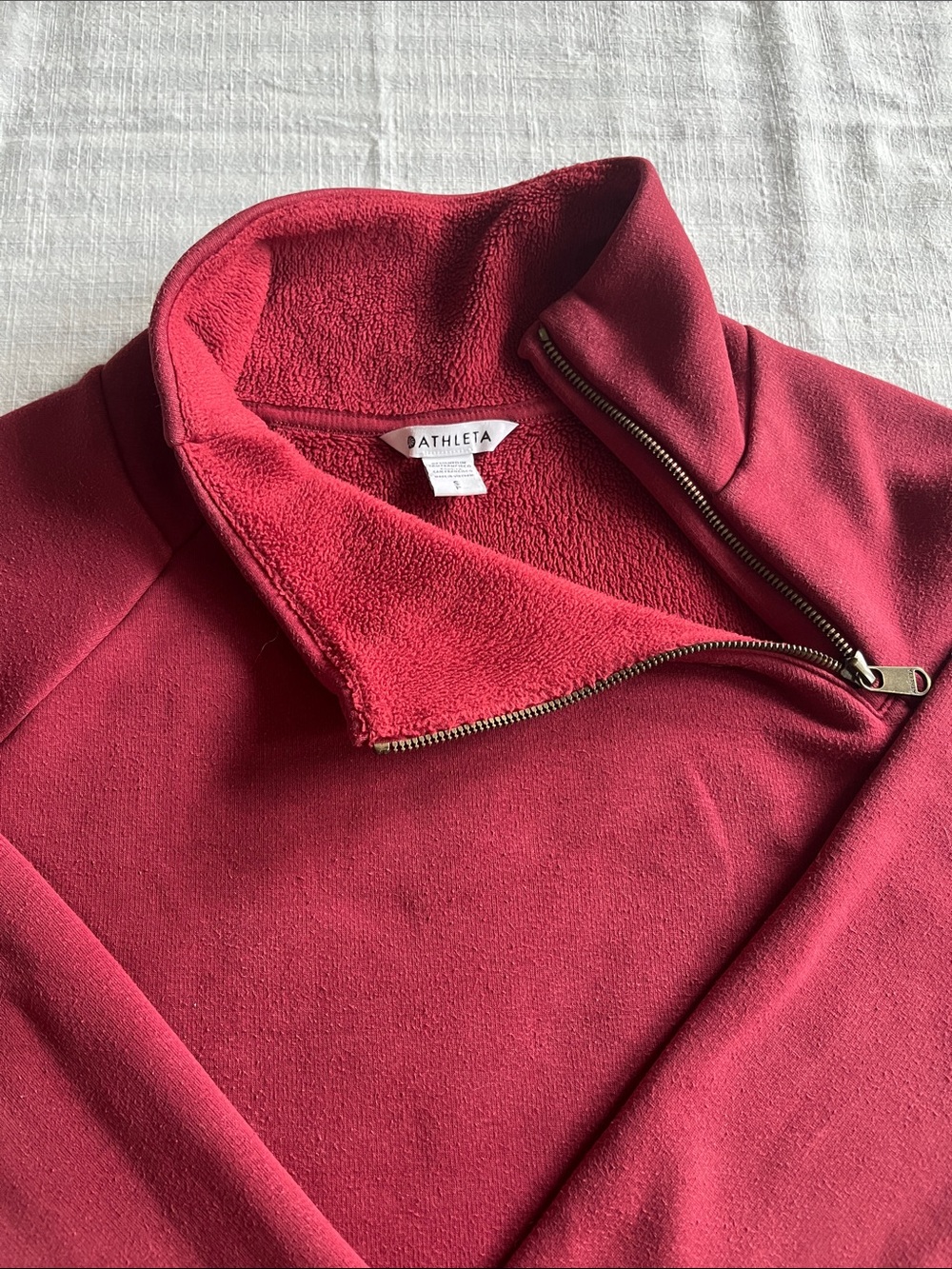 Athleta Cozy Karma Asym Burgundy Fleece Pullover - Picture 2 of 6